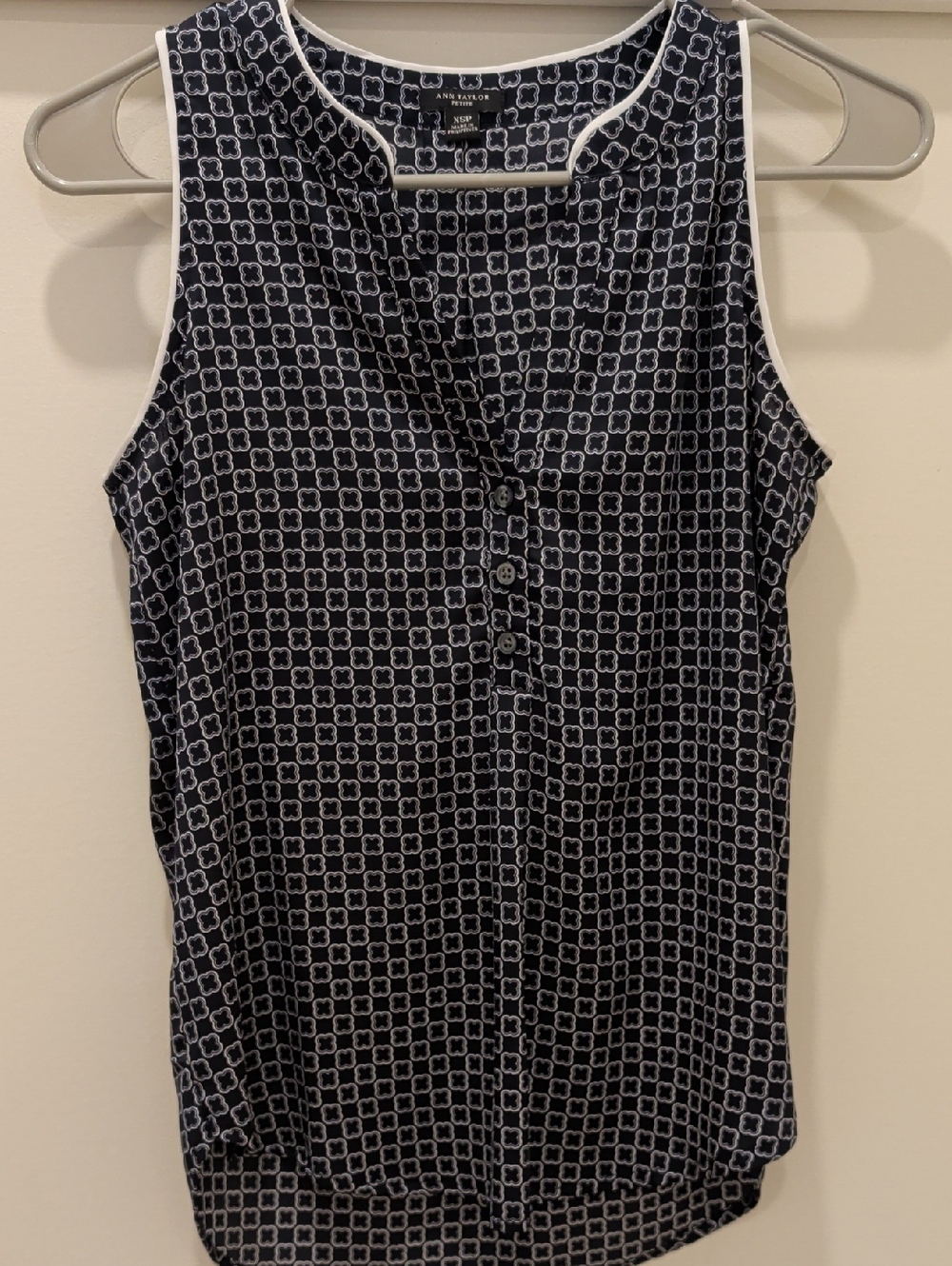 Ann Taylor White And Navy Blouse